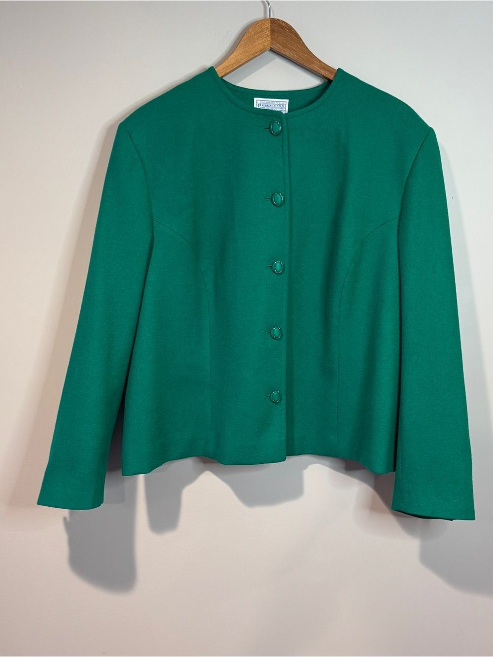 Pendleton Vintage Pure Virgin Wool Emerald Green Blazer Jacket Made USA Size 20W